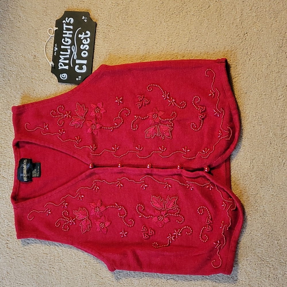 Requirements Large Red Sweater Vest Beaded